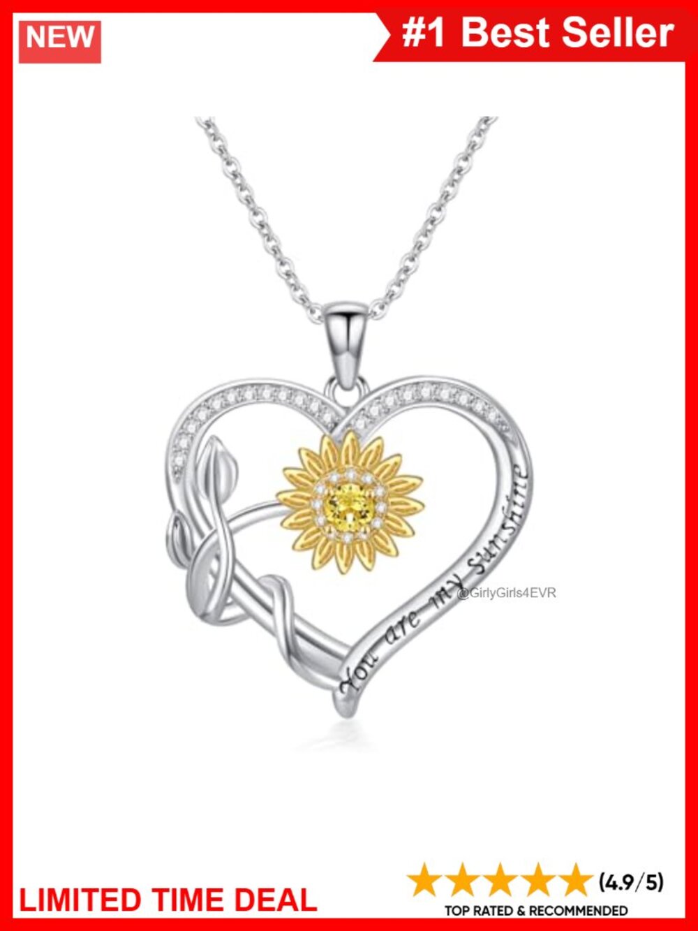 Sunflower Heart Pendant Necklace 925 Sterling Silver 18+2 in Dainty